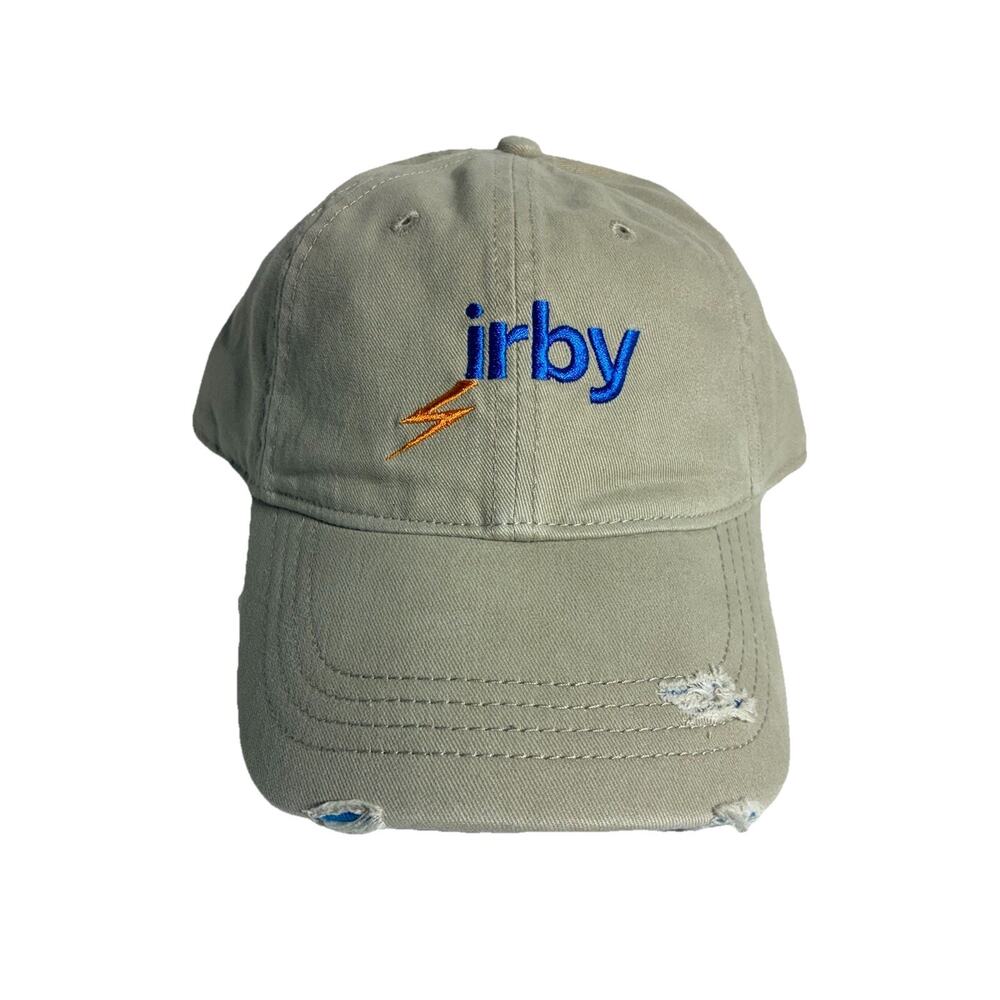 Irby Wear Exclusive Distressed Baseball Cap Hat Khaki Tan Blue Embroidered Logo